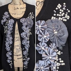 CHRISTOPHER & BANKS Floral/Pearl Cardigan sz PXL